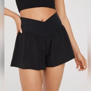 Women's Black High-Waisted Shorts Aerie Crossover Flowy Stretch Shorts